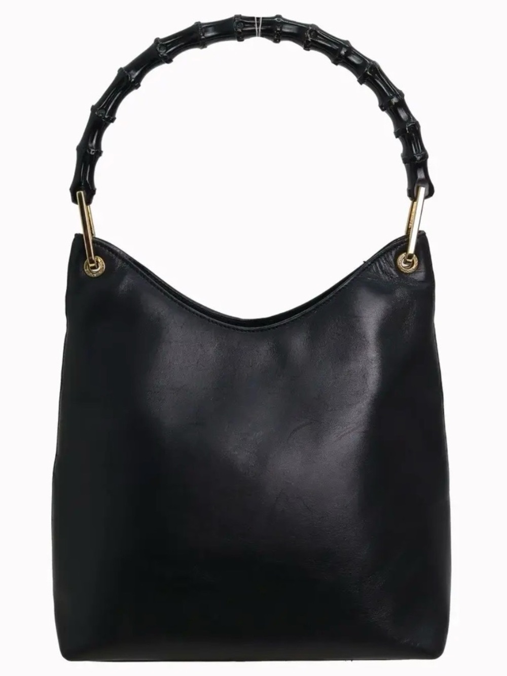Gucci Bamboo Black Leather Top Handle Bag Gold Hardware
